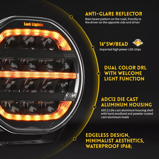 7 Inch Driving Light with White & Amber Dynamic Position Light OM-901V-CG-16