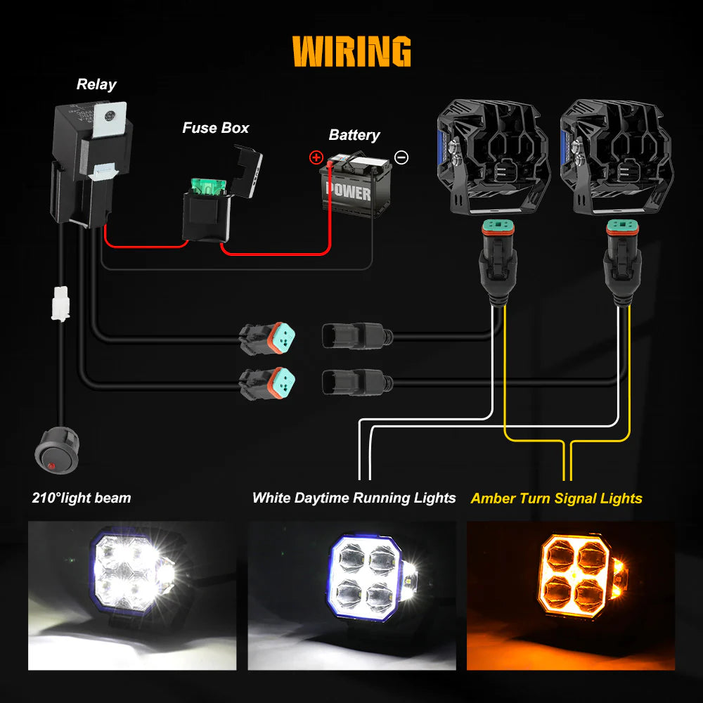 3inch Side Shooter Ditch Lights With White & Amber DRL- OM-F993-3