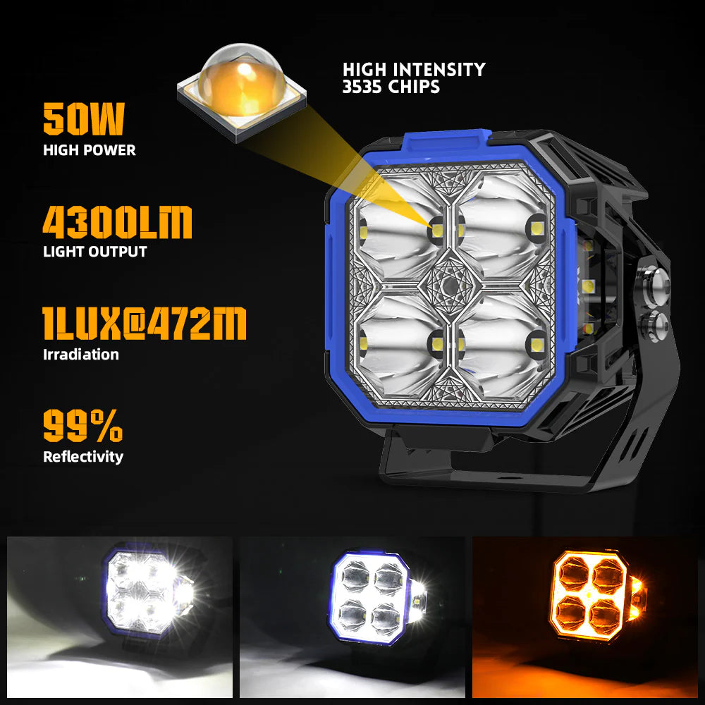 3inch Side Shooter Ditch Lights With White & Amber DRL- OM-F993-3