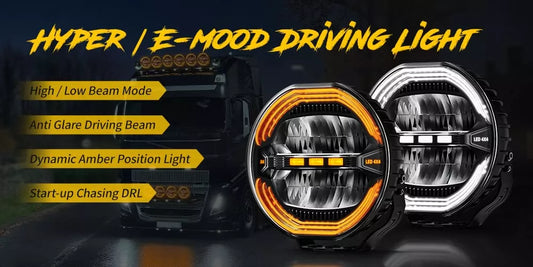 9 inch Round Driving Hi-Low Lights w/ Amber-White Position Light OM-D091-6