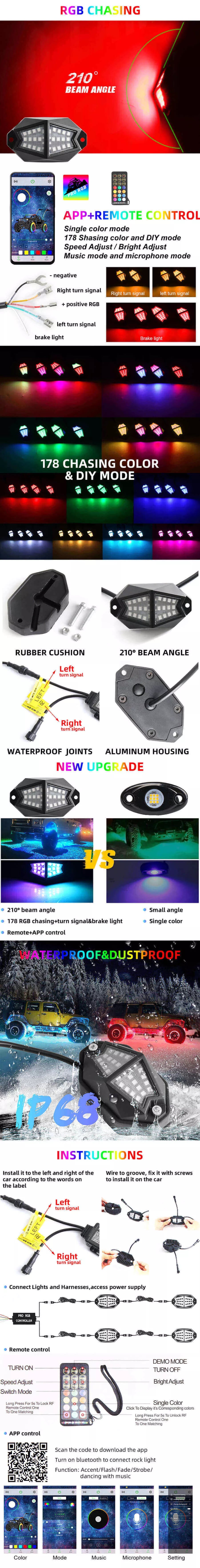 Rock Lights - RGB Chasing Universal - Bluetooth and RC