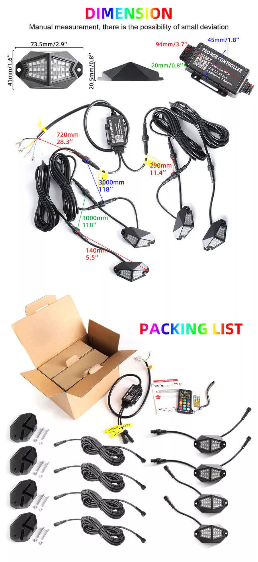 Rock Lights - RGB Chasing Universal - Bluetooth and RC