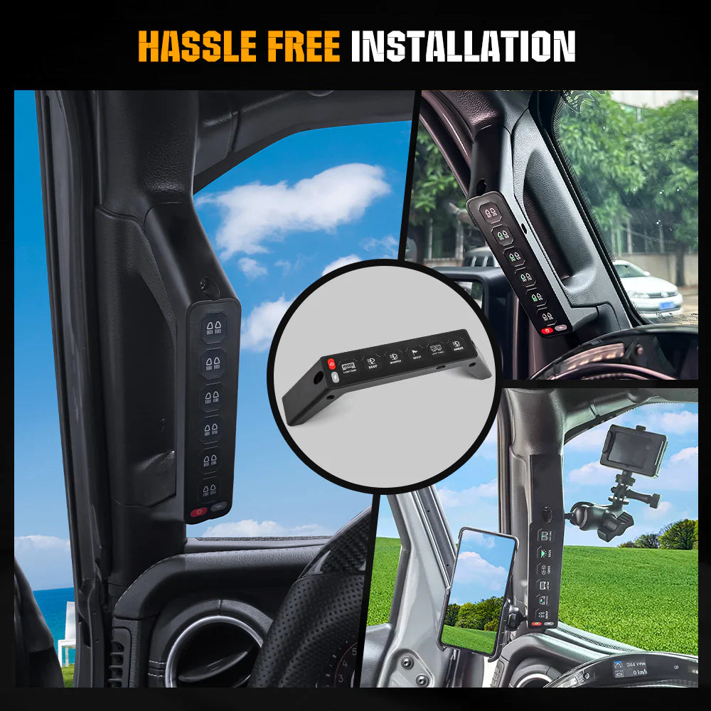 6 Gang Switch Panel Grab Handle With for Jeep Wrangler JL & Gladiator JT