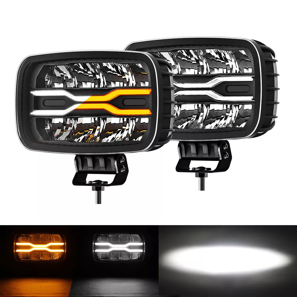 9 inch Rectangle Driving Lights w/ Amber-White Dynamic Position Light OM-D959-8