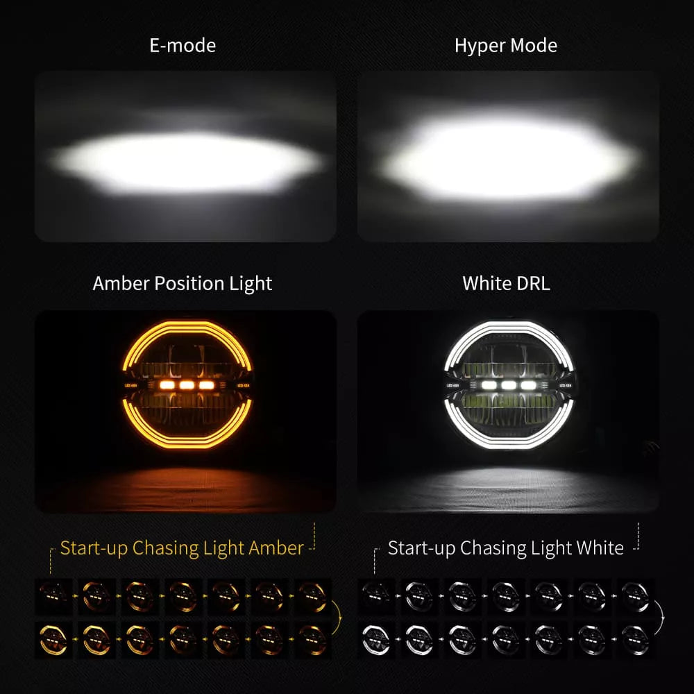 9 inch Round Driving Hi-Low Lights w/ Amber-White Position Light OM-D091-6