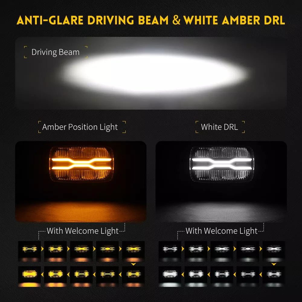9 inch Rectangle  Driving Lights w/ Amber-White Dynamic Position Light OM-D959-8
