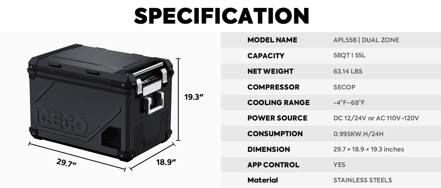 ICECO Fridge/Freezer Dual Zone APL55