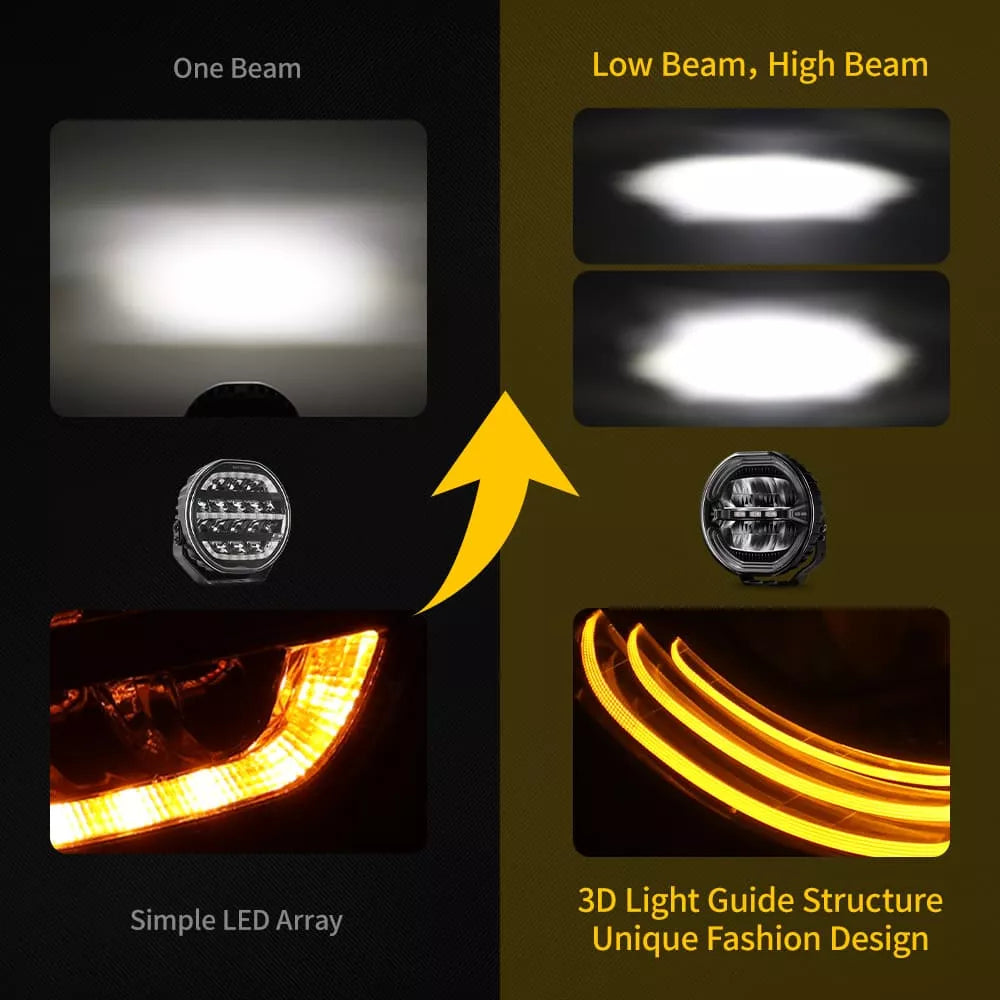 9 inch Round Driving Hi-Low Lights w/ Amber-White Position Light OM-D091-6