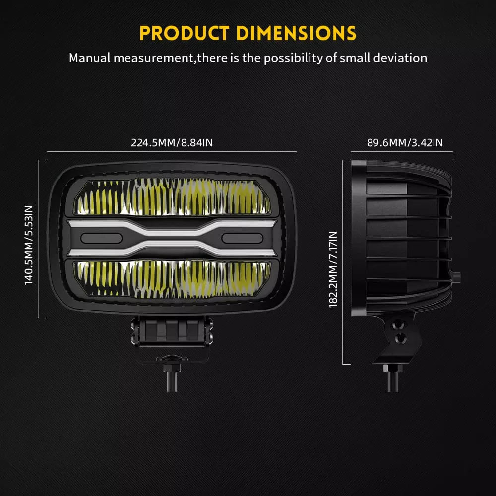 9 inch Rectangle  Driving Lights w/ Amber-White Dynamic Position Light OM-D959-8