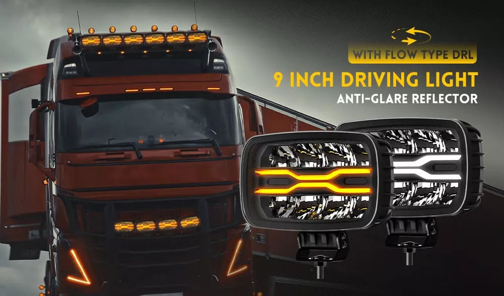 9 inch Rectangle  Driving Lights w/ Amber-White Dynamic Position Light OM-D959-8