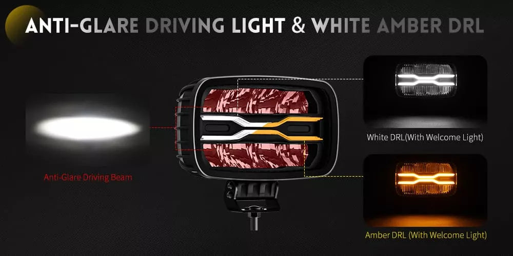9 inch Rectangle  Driving Lights w/ Amber-White Dynamic Position Light OM-D959-8