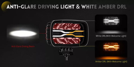 9 inch Rectangle  Driving Lights w/ Amber-White Dynamic Position Light OM-D959-8