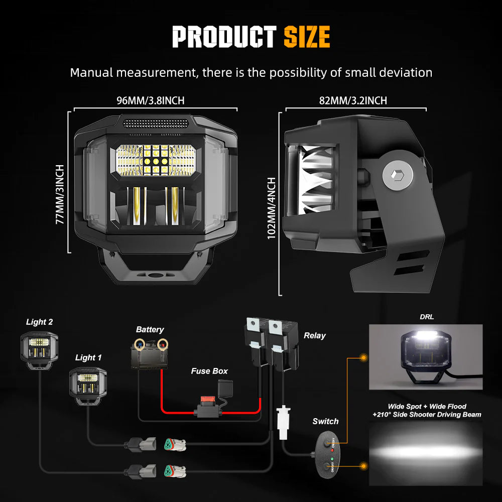 3 Inch White Beam Side Shooter Led Light Pods w/ White DRL - OM-F996DZ-3