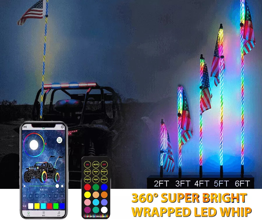 3FT LED - RGB Whip Lights - 1 In Dia