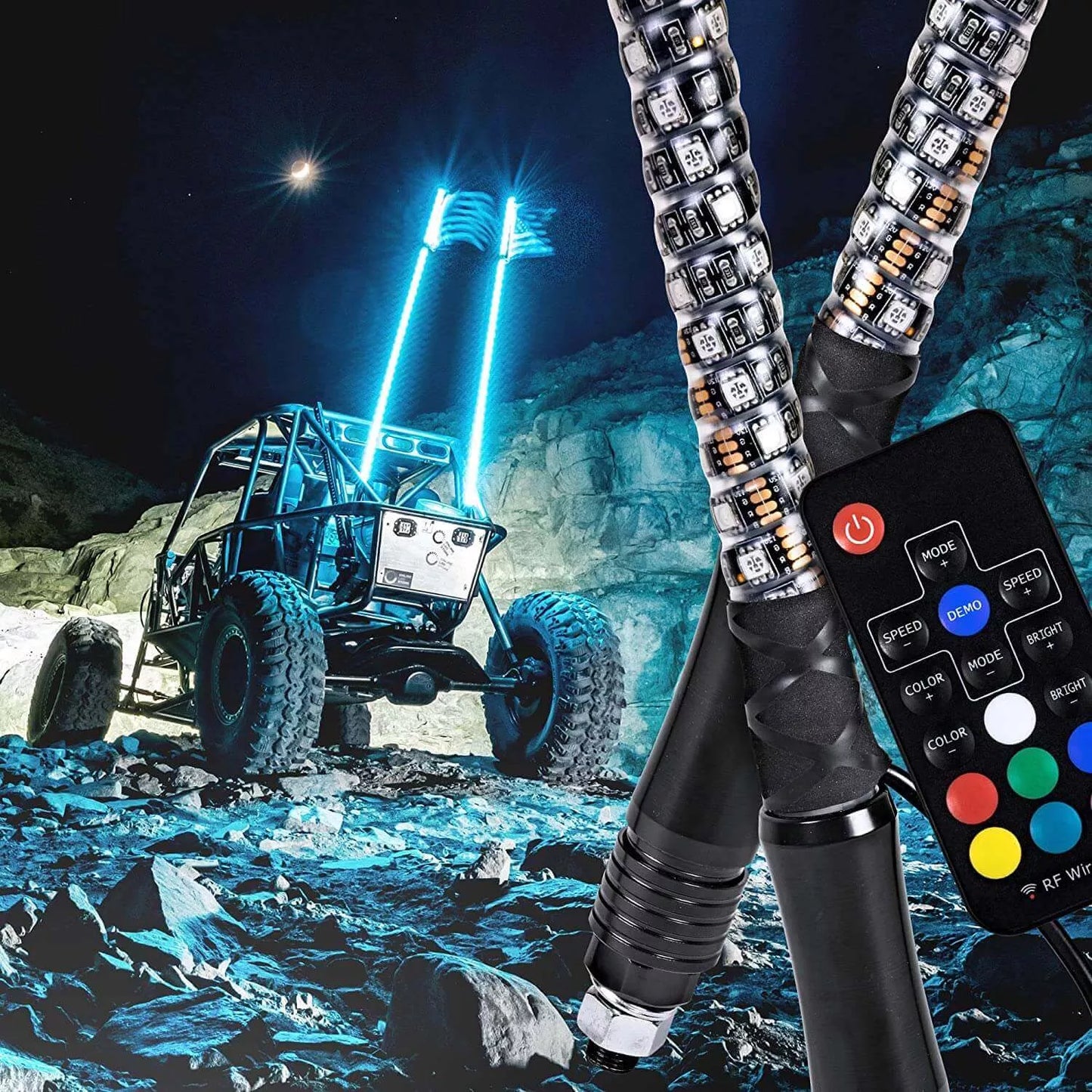 3FT LED - RGB Whip Lights - 1 In Dia