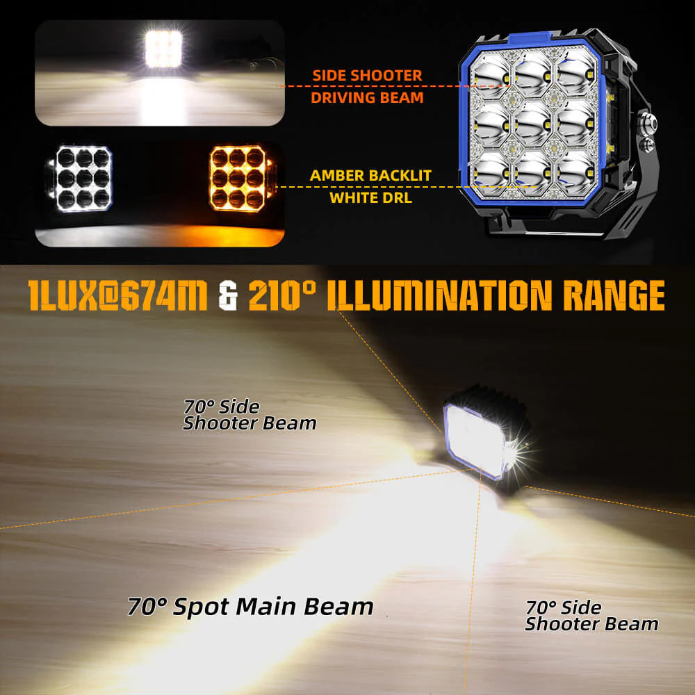5 inch Side Shooter Ditch Lights With White & Amber DRL- OM-F993-5