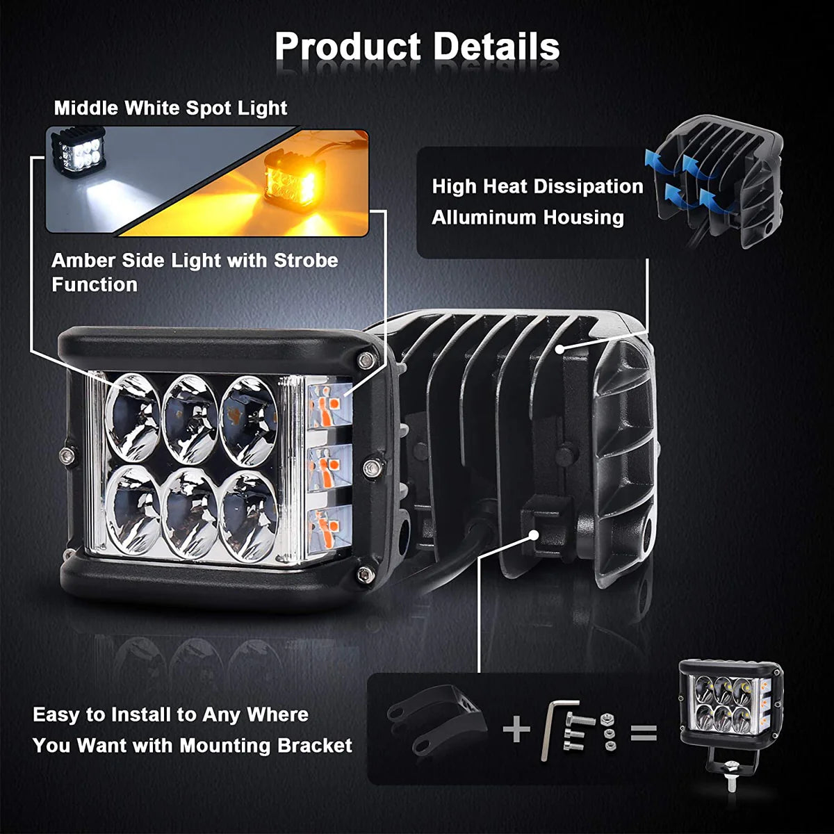 3 Inch Rectangle LED Work / Off-Road Light / Amber Side Shooter- OM-996-BS