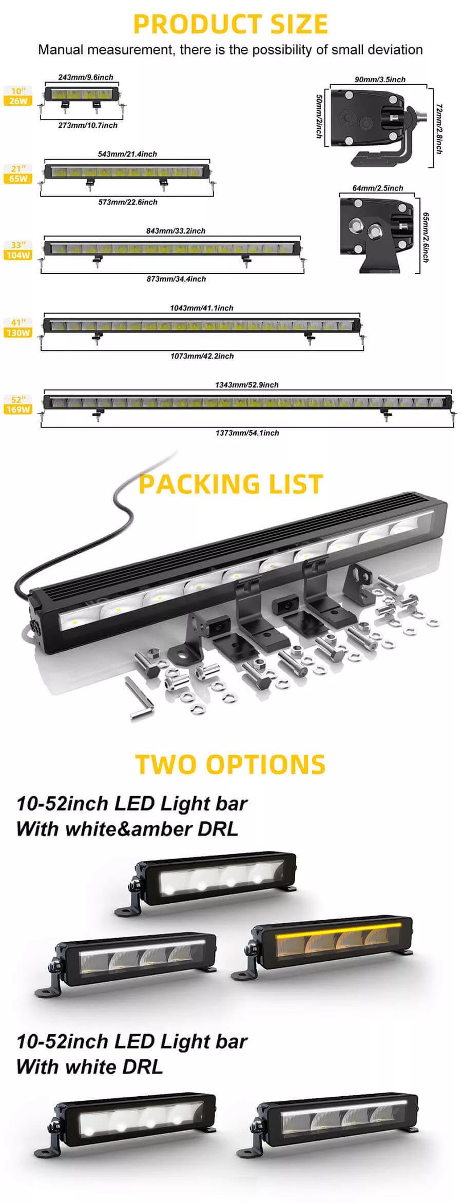 Single Row LED Light Bar With White/Amber DRL - OM-58-ZH