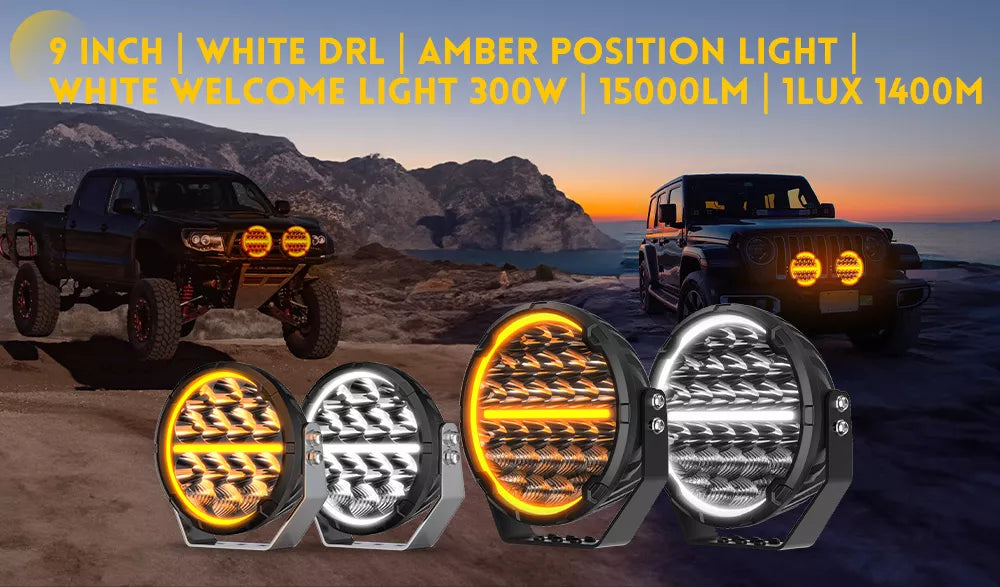 9 Inch Off-Road Lights w/ White-Amber DRL Welcome Function OM-D065-9