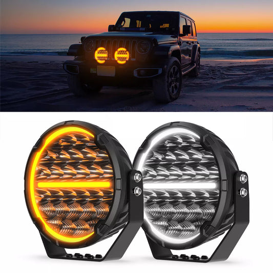 9 Inch Off-Road Lights w/ White-Amber DRL Welcome Function OM-D065-9