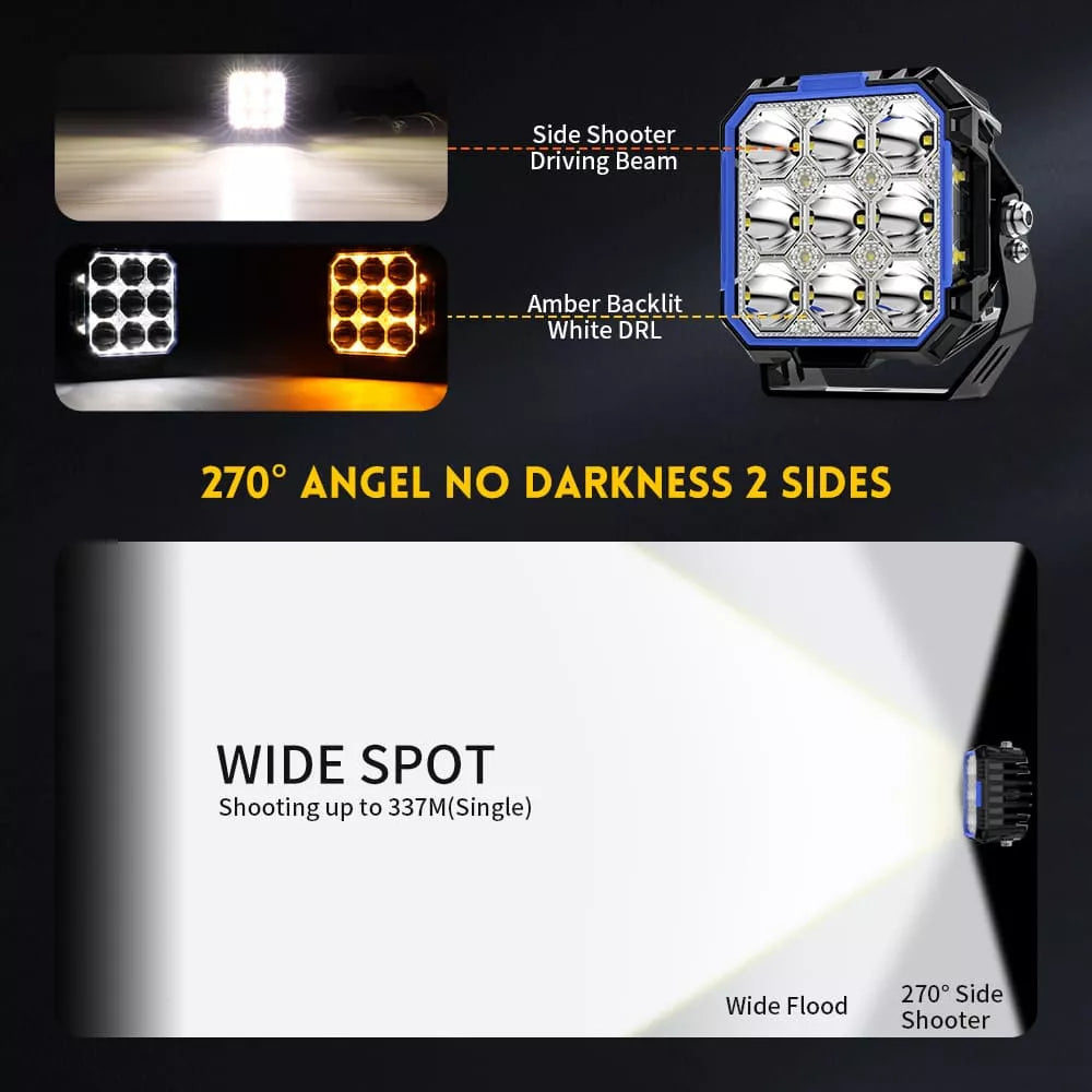 5 inch Side Shooter Ditch Lights With White & Amber DRL- OM-F993-5
